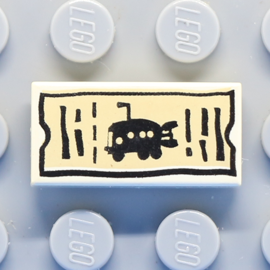 Tile 1 x 2 with Groove with Black Lines and Underwater Fish Bus Pattern (SpongeBob Bus Ticket)