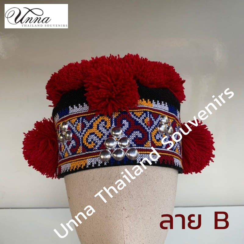 หมวกผ้า ลายปักมือ ลายปักใหญ่ สไตล์อิ้วเมี่ยน ลาย B รอบหัว 22“ Hand-embroidered Iw-Mien style hat