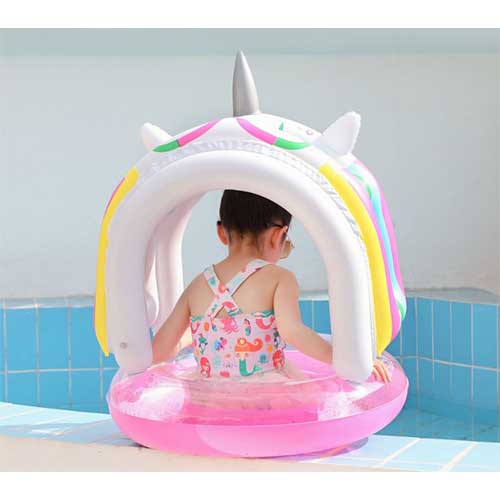 Inflatable New Rainbow Unicorn Poolfloat Ring for girl 2-6 years ห่วงยางแบบมีหลังคารูปยูนิคอร์น สำหรับเด็กผู้หญิง อายุ 2-6 ปี