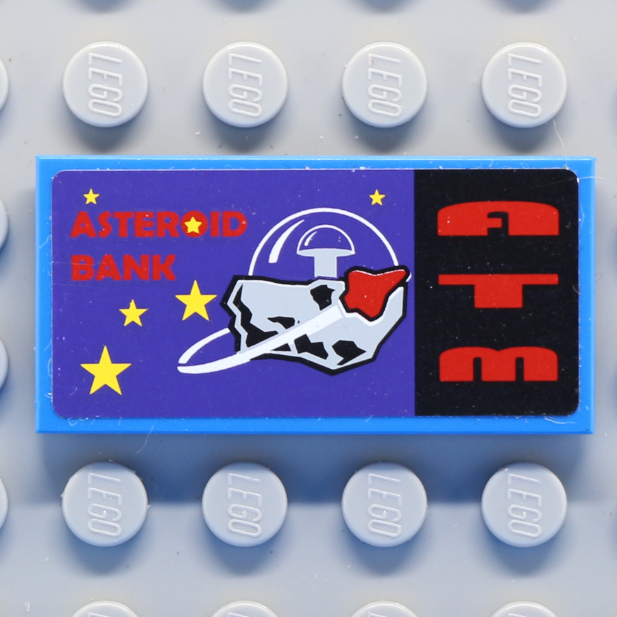 Tile 2 x 4 with 'ASTEROID BANK' and 'ATM' Pattern (Sticker) - Set 5982