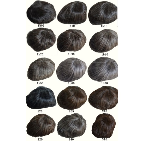 วิกติดกาวพียูผู้ชาย แสกเสยได้ ผมแท้100% สีบลอนด์ สีเทา สีน้ำตาล ผสมหงอก Skin PU toupee