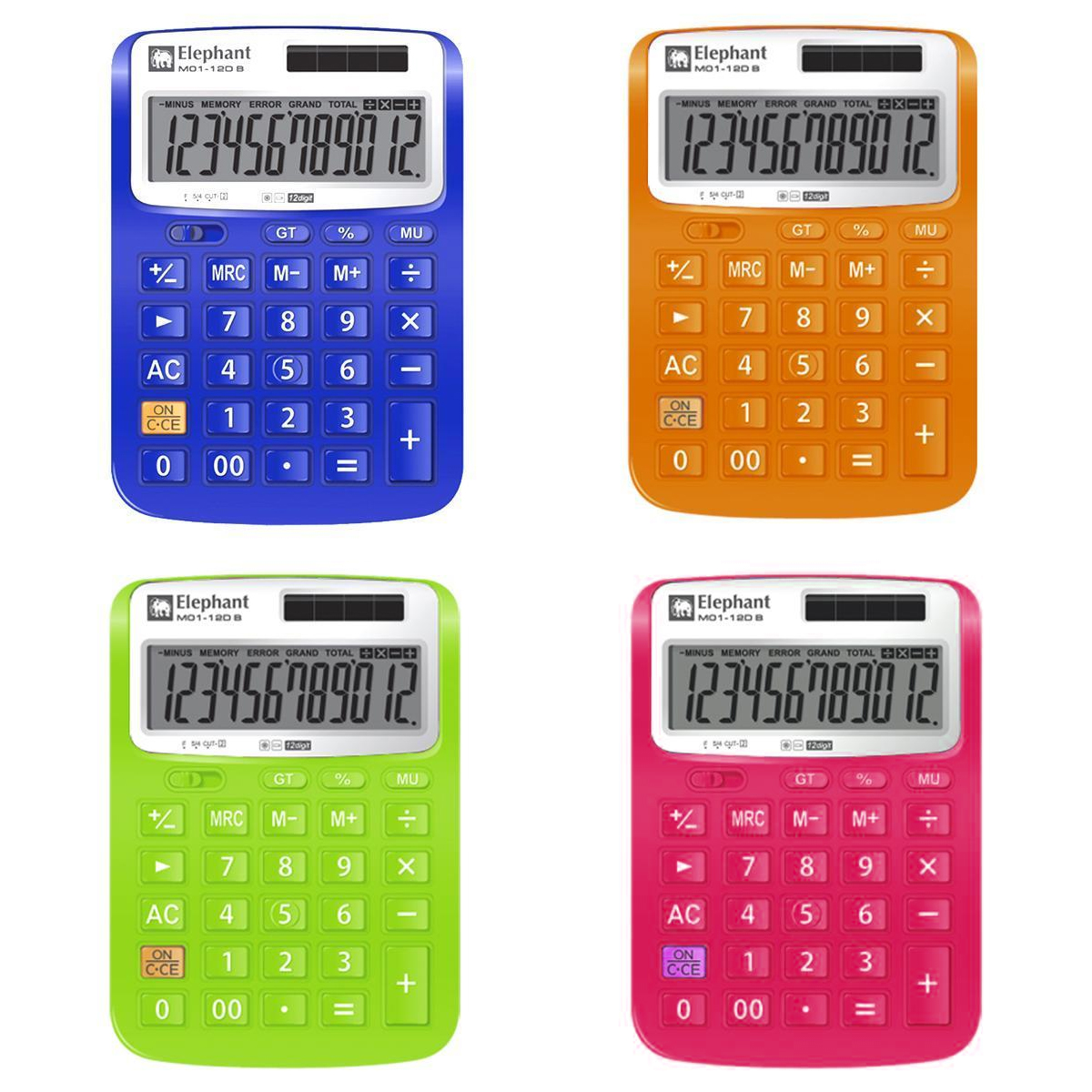 เครื่องคิดเลข ตราช้าง M01-12D คละ4สี (ขายเป็นอัน) เลือกสีไม่ได้