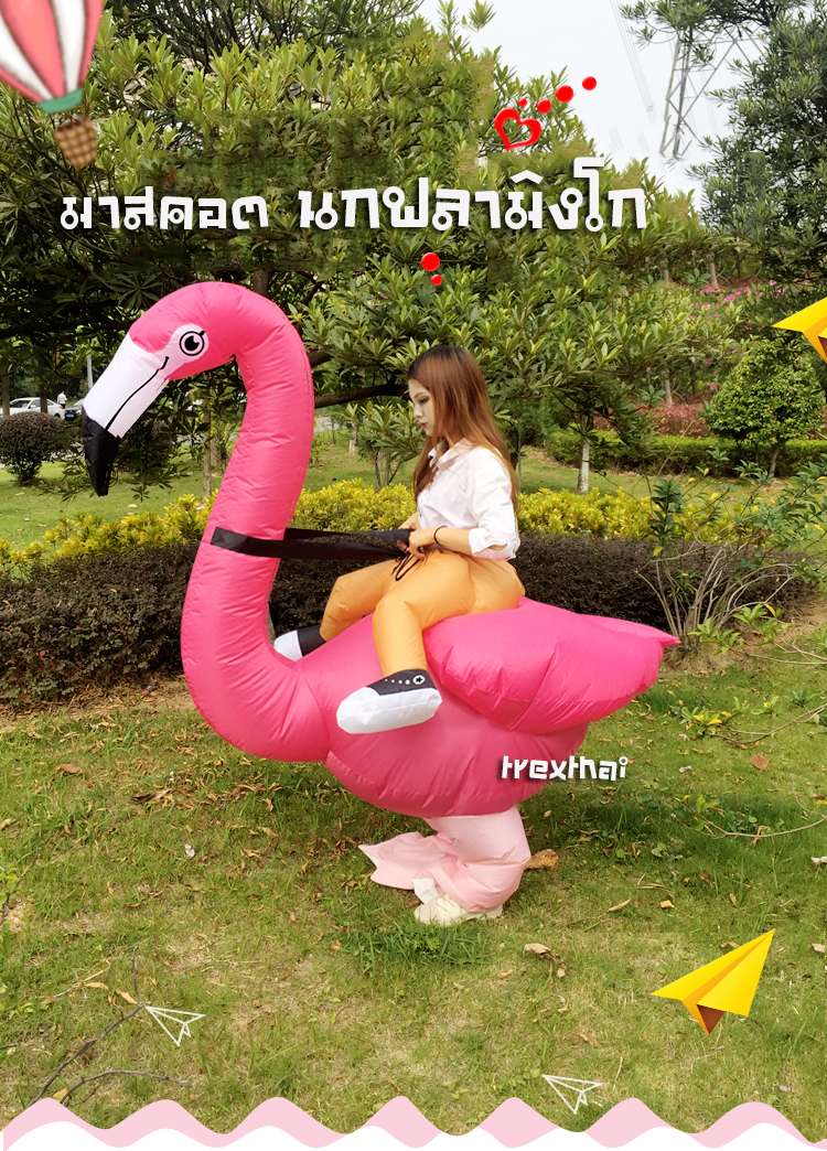 ผู้หญิงขี่ชุดมาสคอตนกฟรามิงโก้