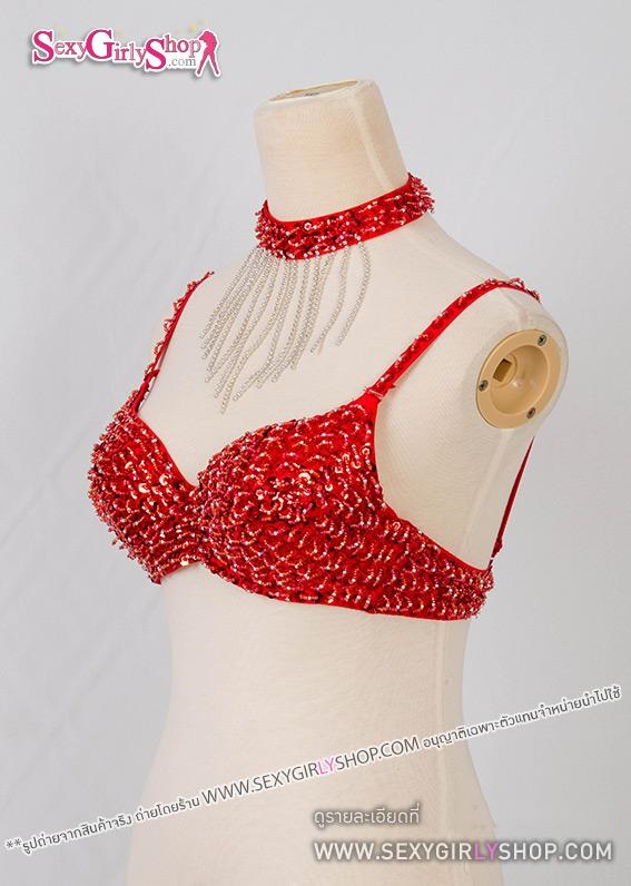 บราแฟนซี บรา + ที่แต่งคอ ปักลูกปัดคริสตัลแดง