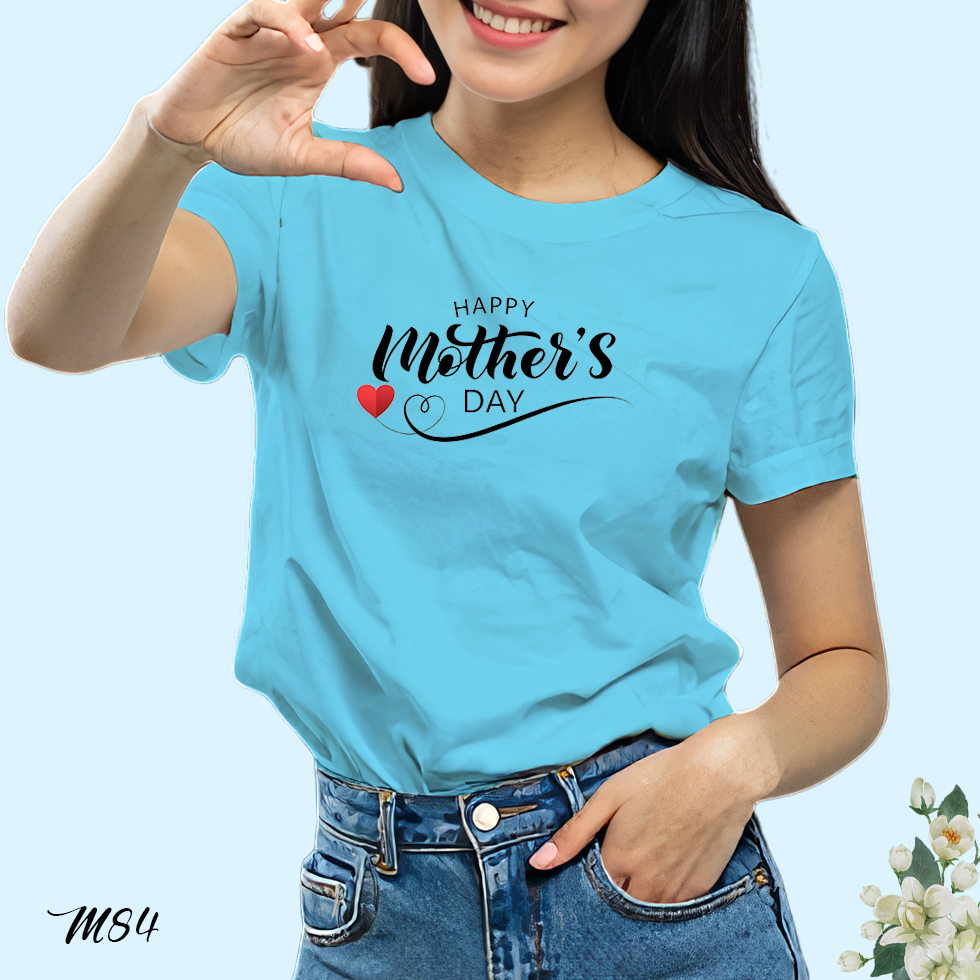 เสื้อยืดสีฟ้าวันแม่ สกรีนลาย Happy Mother's Day M84 เนื้อผ้าโพลีเอสเตอร์ 100% สกรีนตรงปก วันแม่ 12 สิงหาคม