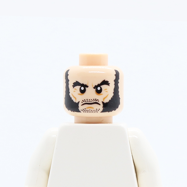 Dual Sided Bushy Black Eyebrows and Long Thick Sideburns, Frown / Angry Pattern - Hollow Stud