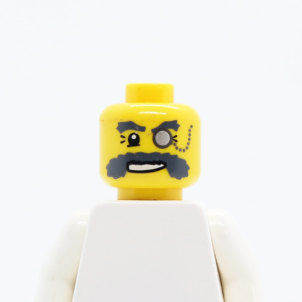CS02 Glasses with Monocle on Chain and Bushy Dark Bluish Gray Eyebrows and Moustache Pattern - Blocked Open Stud