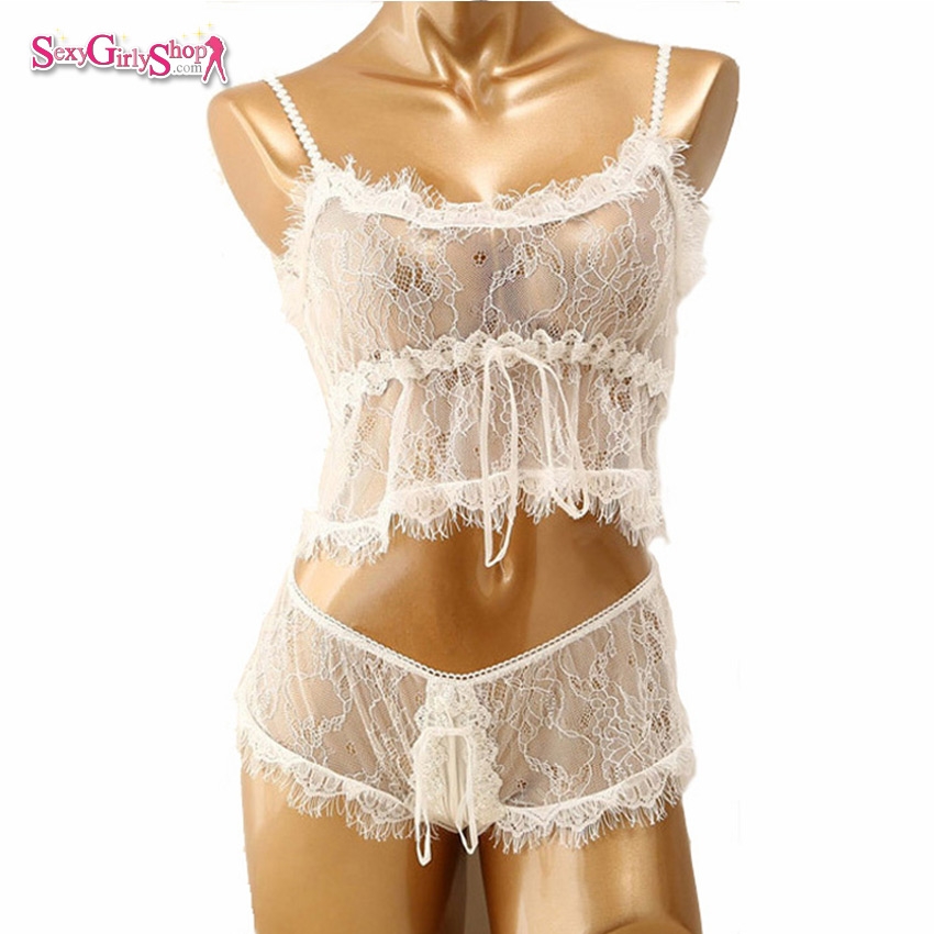 ชุดนอนไม่ได้นอนชุดนอนซีทรู ทูพีช ลูกไม้ละเอียด สีขาว