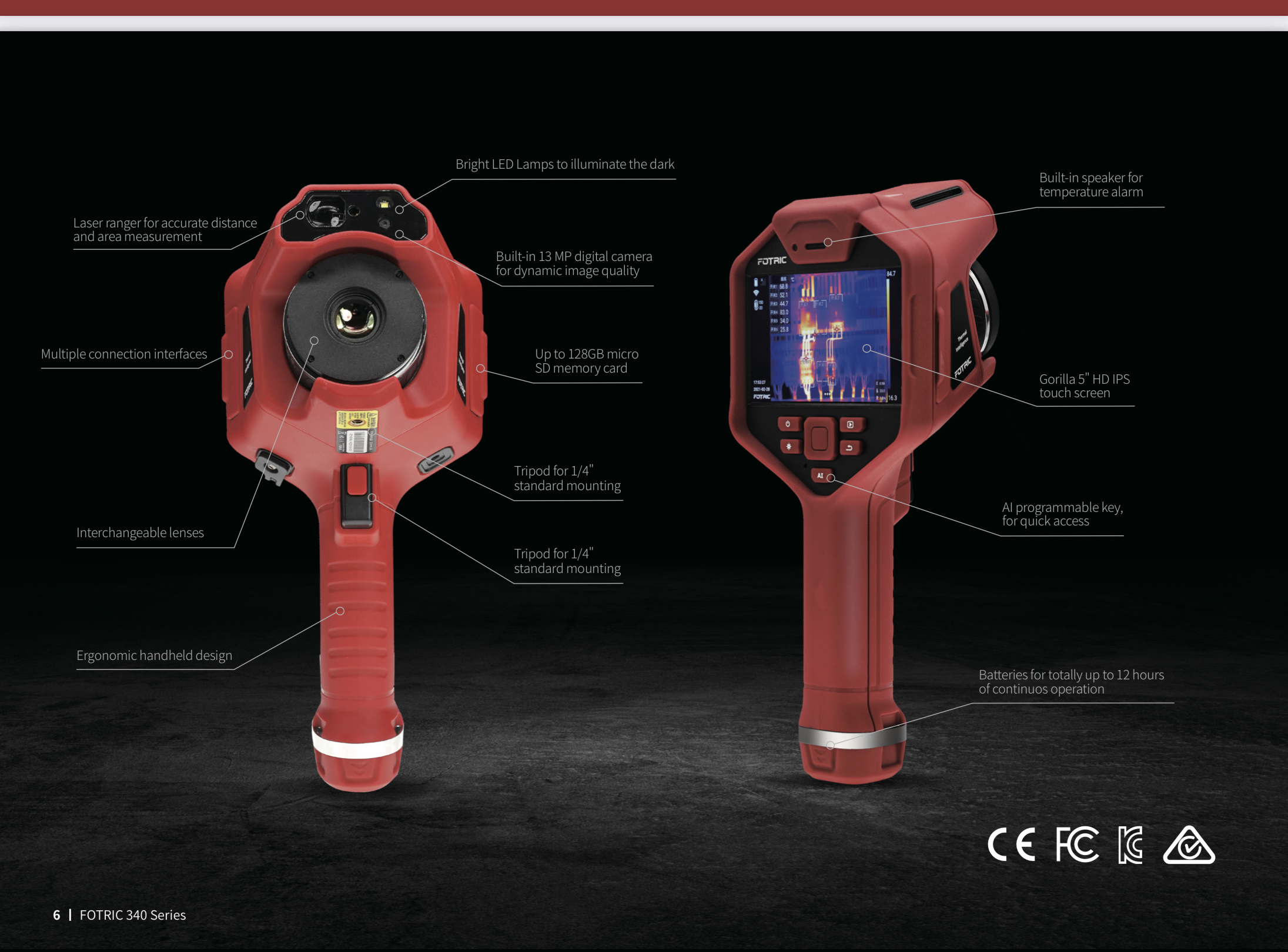 FOTRIC V5 กล้องถ่ายภาพความร้อน 384x288 pixels ย่านวัดอุณหภูมิ -20℃ to 1550℃, Frame rate 30 Hz
