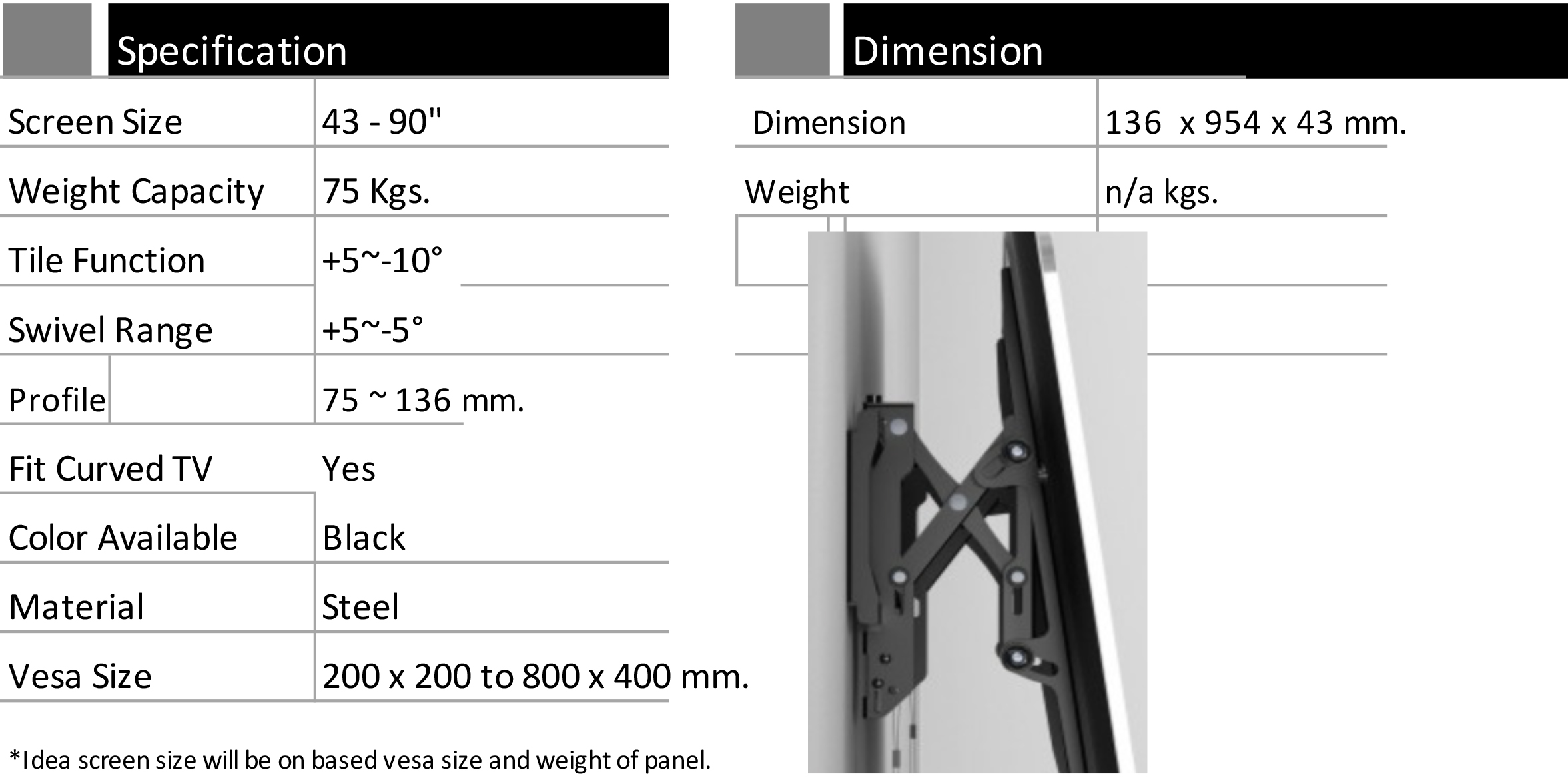 JMTVSTAND MT-T4500 ขาแขวนผนังปรับก้มได้ รองรับจอขนาด 43"-86" นิ้ว0964746498