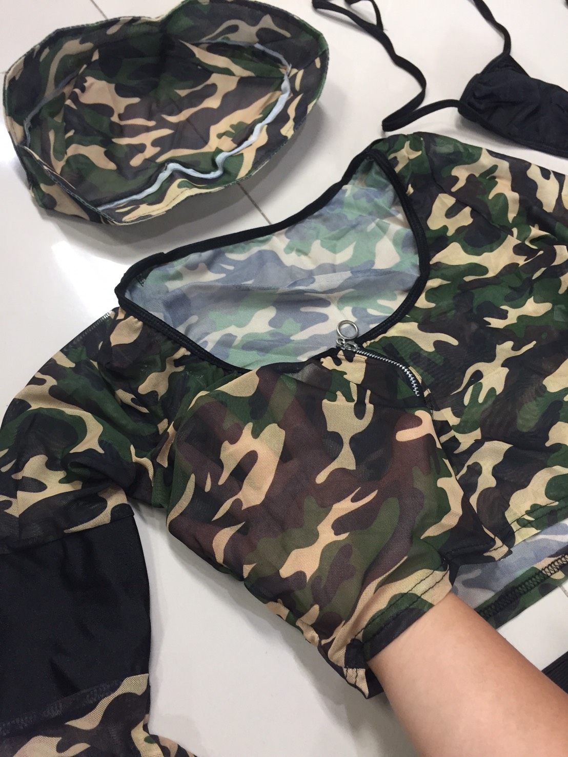 ชุดทหาร ชุดลายพรางแขนยาวซีทรู ชุดทหารเซ็กซี่