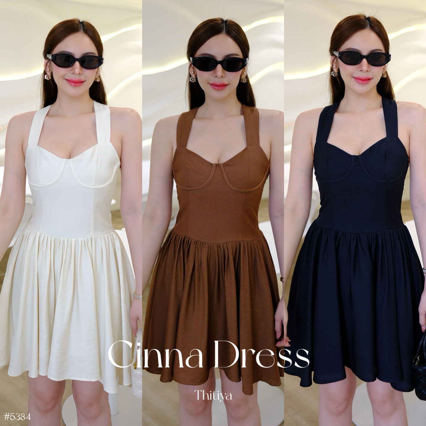#5384 ♥ Cinna Dress เสร์ฟความfeminin ด้วยเดรสสั้นผ้าฝ้ายนิ่มเด้ง ทรงน่ารักมาก สายไขว้ด้านหลัง