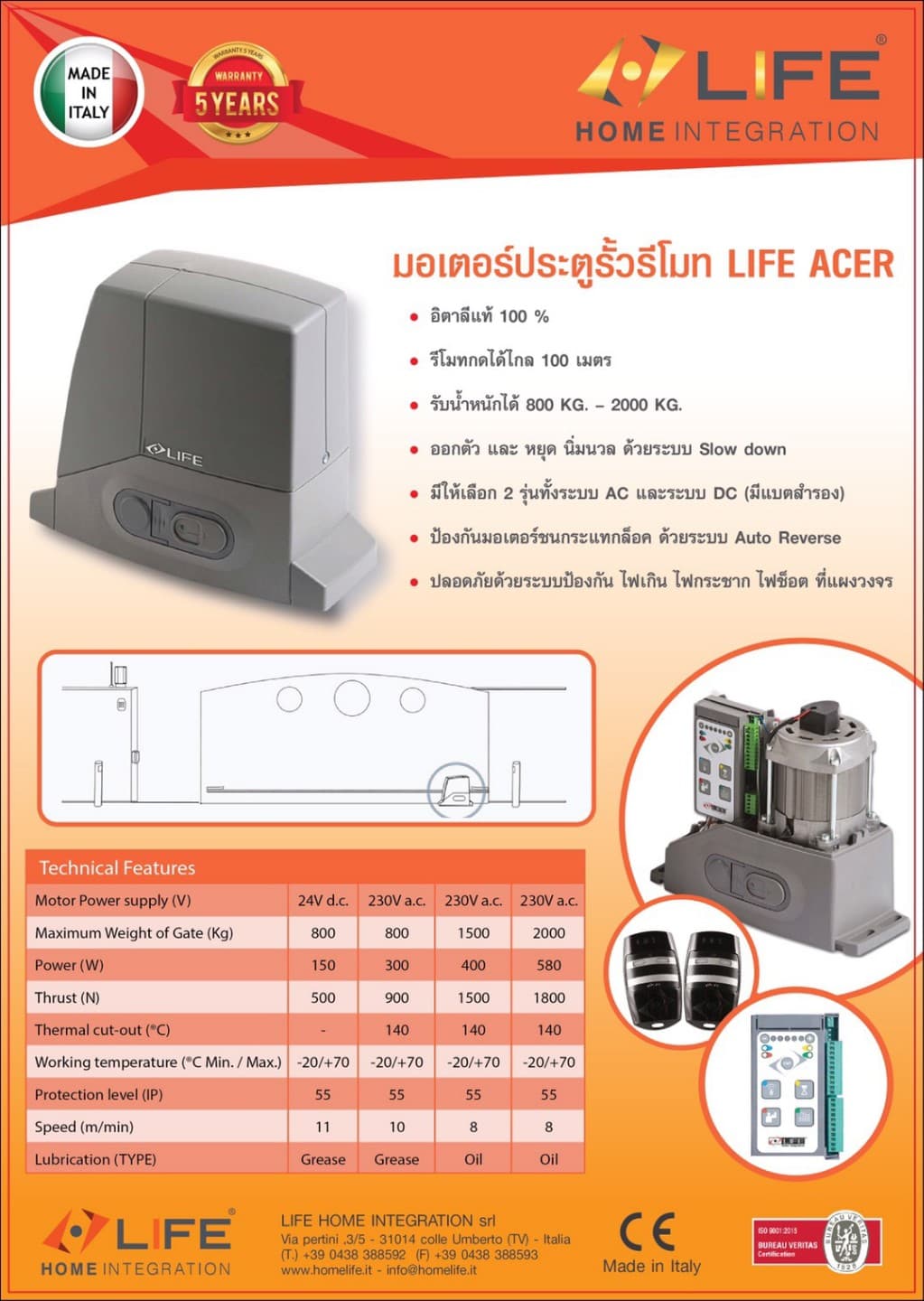 LIFE ACER มอเตอร์รีโมท 800 KG - 2,000 KG TEL : 095-1955898 ชุดมอเตอร์ประตูรั้วรีโมทบ้าน ครบวงจร