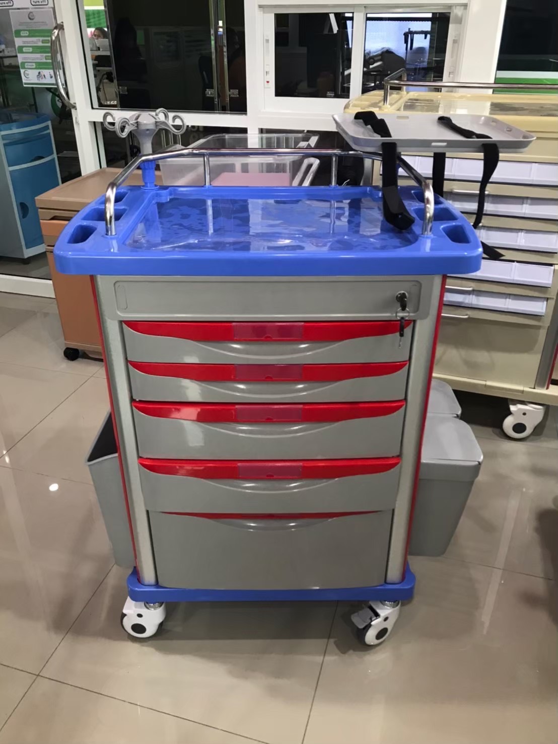 รถเข็นพยาบาลฉุกเฉินช่วยชีวิต Emergency Cart มีที่สำหรับตั้ง Laptop รุ่น SL-F09-2