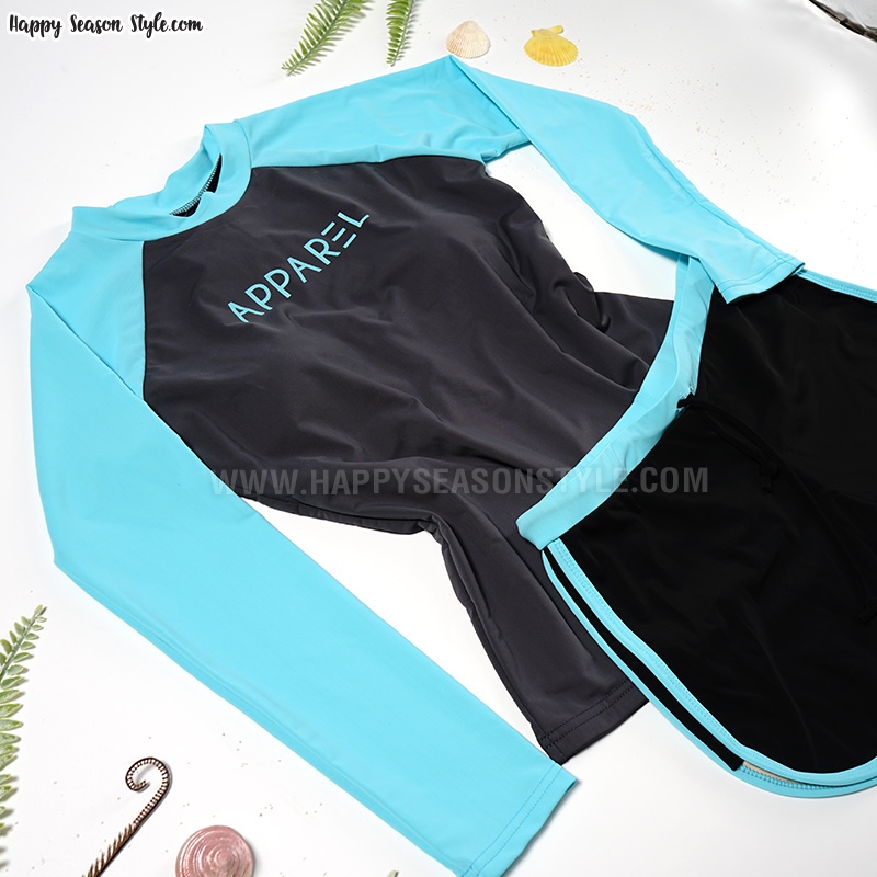 ชุดว่ายน้ำ ทูพีช แยกชิ้น เสื้อแขนยาว กางเกงขาสั้น สีเทาเข้ม-ฟ้า