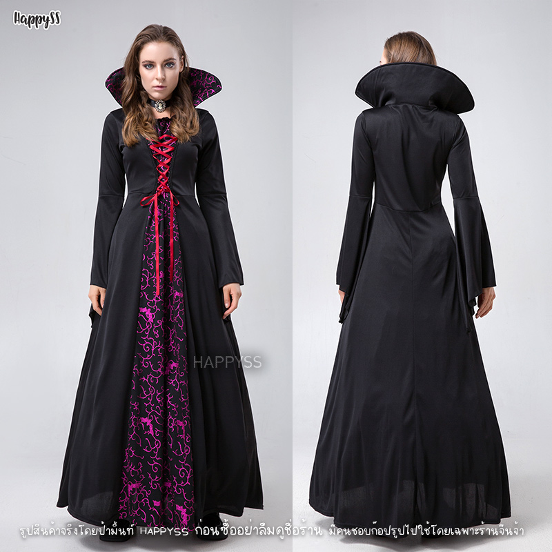 ชุดแวมไพร์ ชุดผี ชุดผีดูดเลือด ปกตั้งสีแดงตุ่น ชุดฮาโลวีน