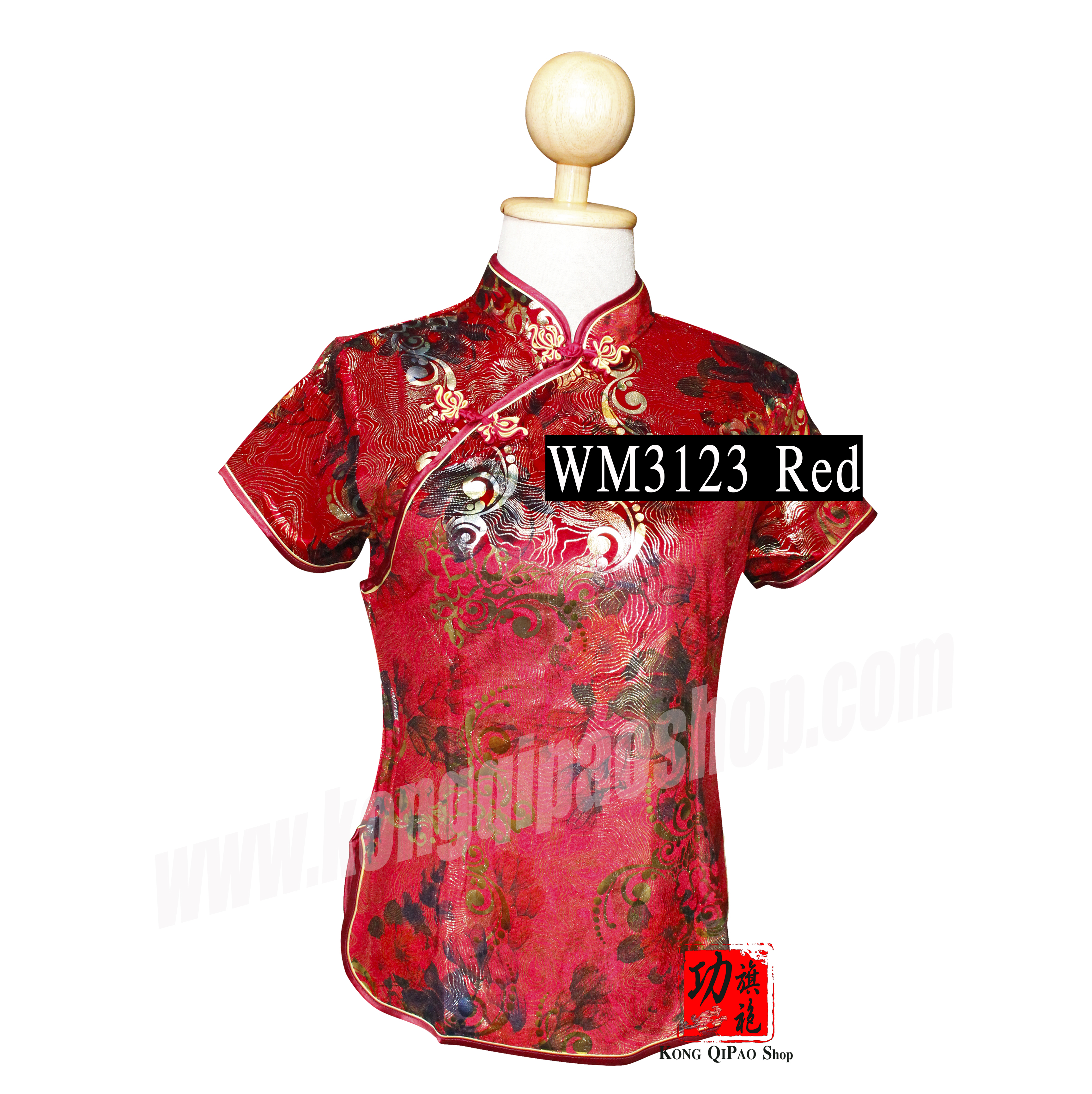 WM3123 เสื้อจีนผู้หญิง คอเฉียง ลายดอกโบตั๋น#3 (กำมะหยี่)