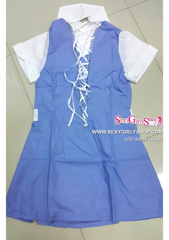 ชุดนักเรียน ชุดนักเรียนเซ็กซี่ เดรสสั้นสีฟ้าเจาะหลัง
