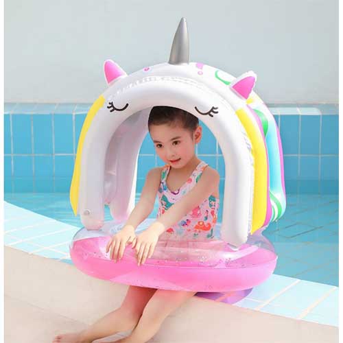 Inflatable New Rainbow Unicorn Poolfloat Ring for girl 2-6 years ห่วงยางแบบมีหลังคารูปยูนิคอร์น สำหรับเด็กผู้หญิง อายุ 2-6 ปี