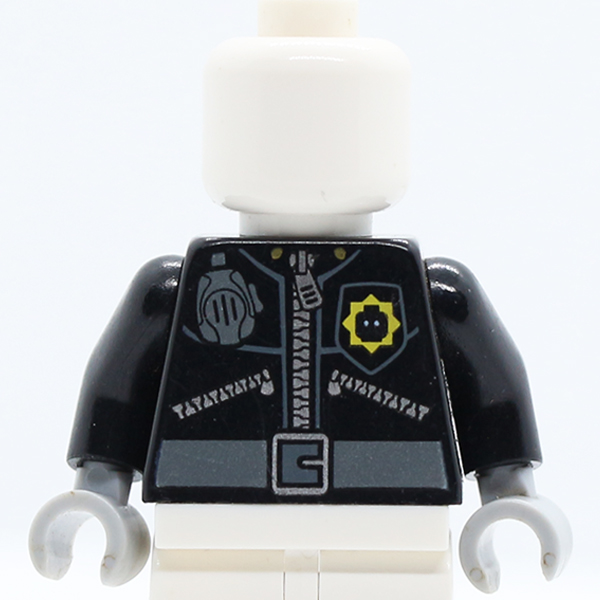 Police 3 Zippers, Minifigure Head Badge, Radio and Belt Pattern (Pattern on Front and Back) / Black Arms / Dark Bluish Gray Hands