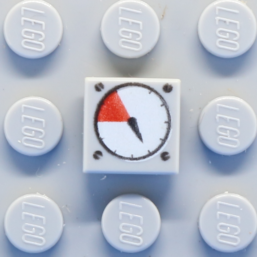 Tile 1 x 1 with Groove with White and Red Gauge, Black Thick Needle, 4 Screw Heads Pattern