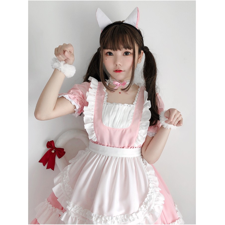 ชุดเมด เมดแมวสีชมพูนม พร้อมที่คาดผมหูแมว