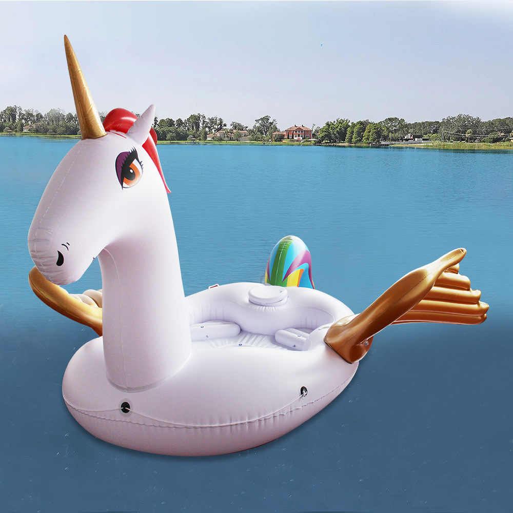 แพยางยูนิคอร์นปีกทอง ขนาดใหญ่ นั่งได้ 6-8 คน Inflatable New Gold Wing Unicorn Huge Island for 6-8 adults