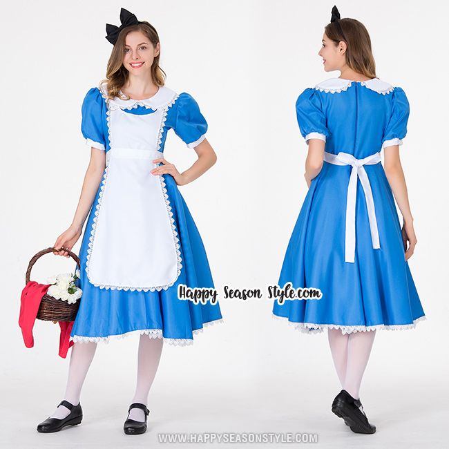 ชุดอลิซ เมดสีฟ้าผ้ากันเปื้อนสีขาว รุ่นชุดยาว พร้อมที่คาดผม