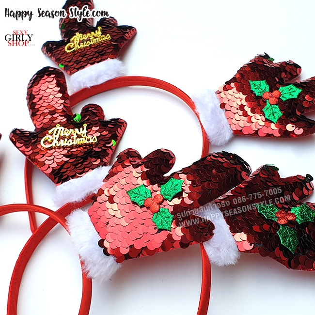 ที่คาดผม คริสมาส XMAS เขากวางเกล็ดปลา สีแดง แต่ง Chirstmas