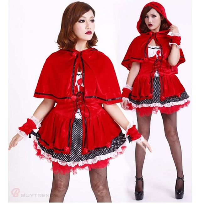 ชุดหนูน้อยหมวกแดง พร้อมผ้าคลุม รุ่นกุหลาบ ชุดนิทาน ชุดคอสเพลย์ Cosplay