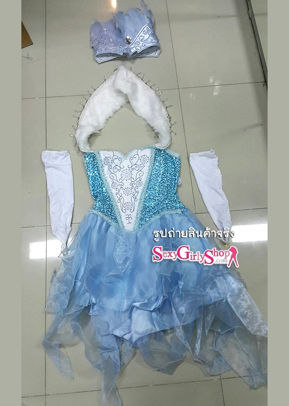 ชุดเจ้าหญิงสีฟ้า มงกุฎขนนก ชุดนางฟ้า