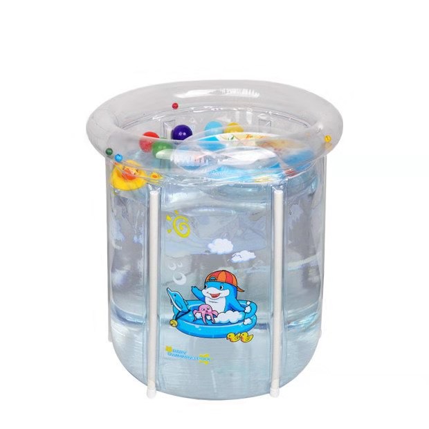 สระน้ำเด็ก สระน้ำทรงสูงสำหรับเด็กเล็ก สีใสลายปลาโลมา Baby folding pool