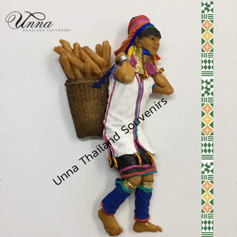 ของที่ระลึกไทย แม่เหล็กติดตู้เย็น กะเหรี่ยงคอยาว ที่ติดตู้เย็น Souvenir magnet hill tribe resin hand painted home decoration