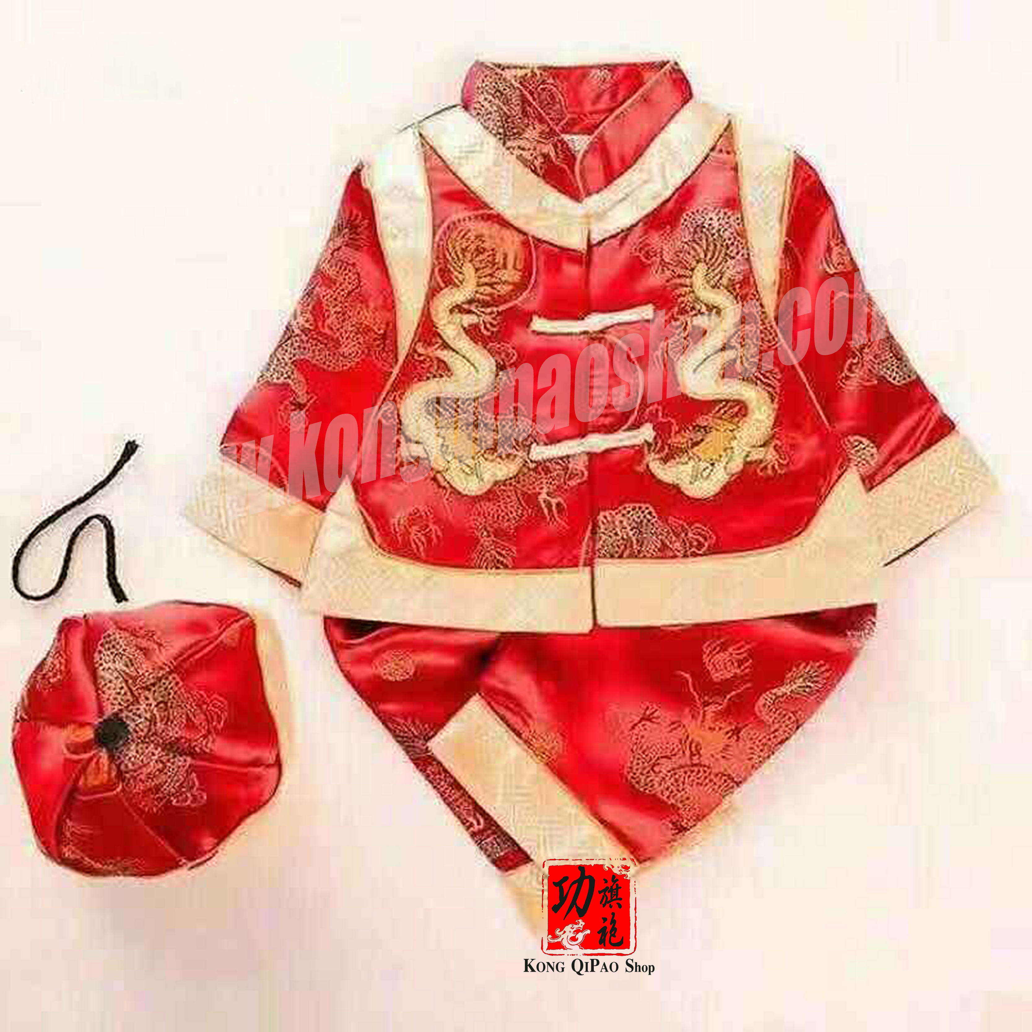 BY012 ชุดจีนเด็กผู้ชาย พร้อมหมวก ลายมังกรและเหรียญค้างคาวนำโชค