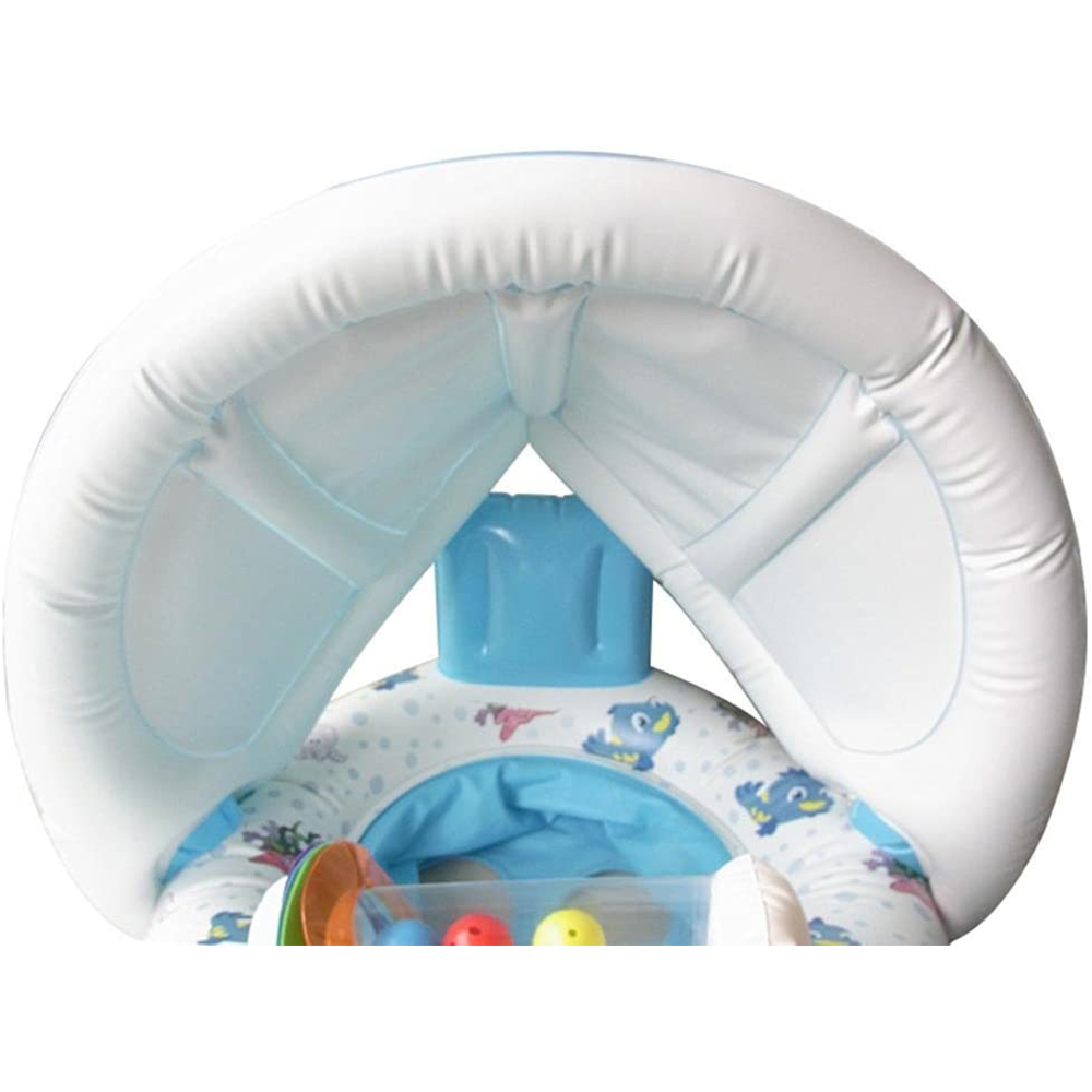 ห่วงยางเด็กและแม่ มีที่บังแดด สีฟ้า-ขาว Inflatable Blue-White Mom-Baby with Umbrella Pool Float