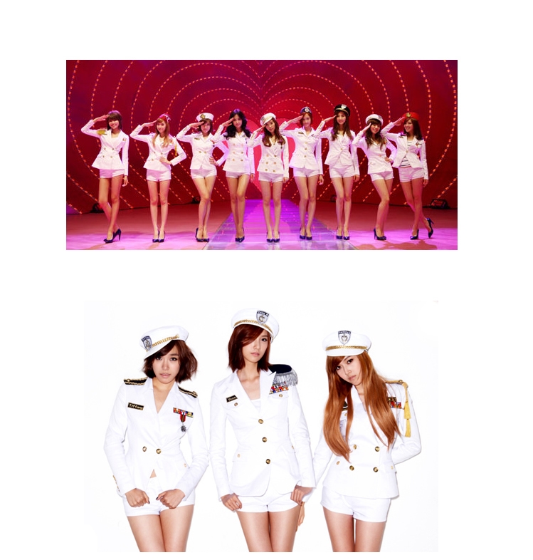 ชุด cover เต้นโคฟเวอร์ Girls Generation - ชุดสูทขาว SNSD กระดุม 2 แถว พร้อมหมวกขาวแถบทอง