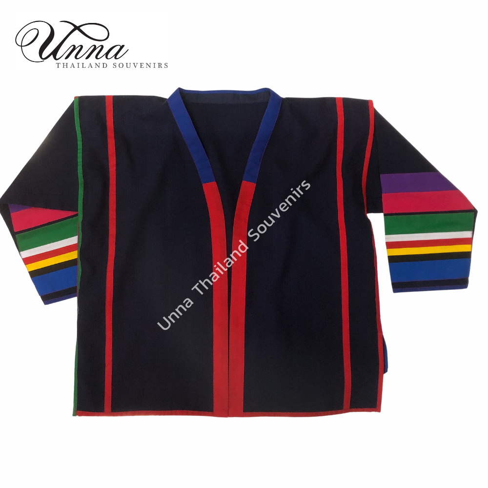 เสื้อคลุมอาข่า akha jacket ผ้าฝ้าย สไตล์ชนเผ่าอาข่า อก 40” สีกรมท่า แขน3ส่วน งานผ้าใหม่ทั้งตัว