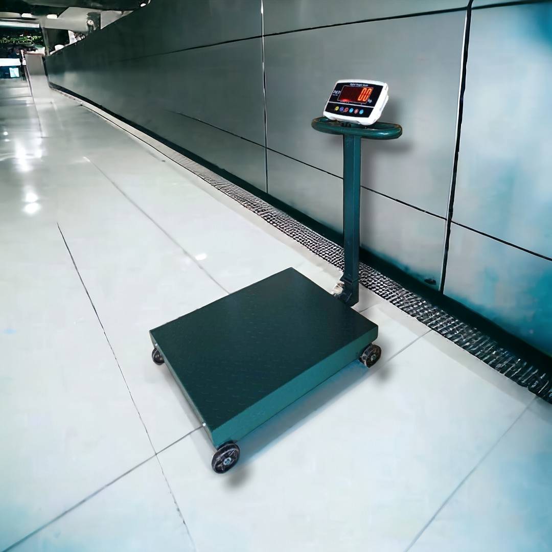 เครื่องชั่งดิจิตอล 1000 kg. ค่าละเอียด 1 kg. แท่นชั่ง 60x80 cm. มีล้อ
