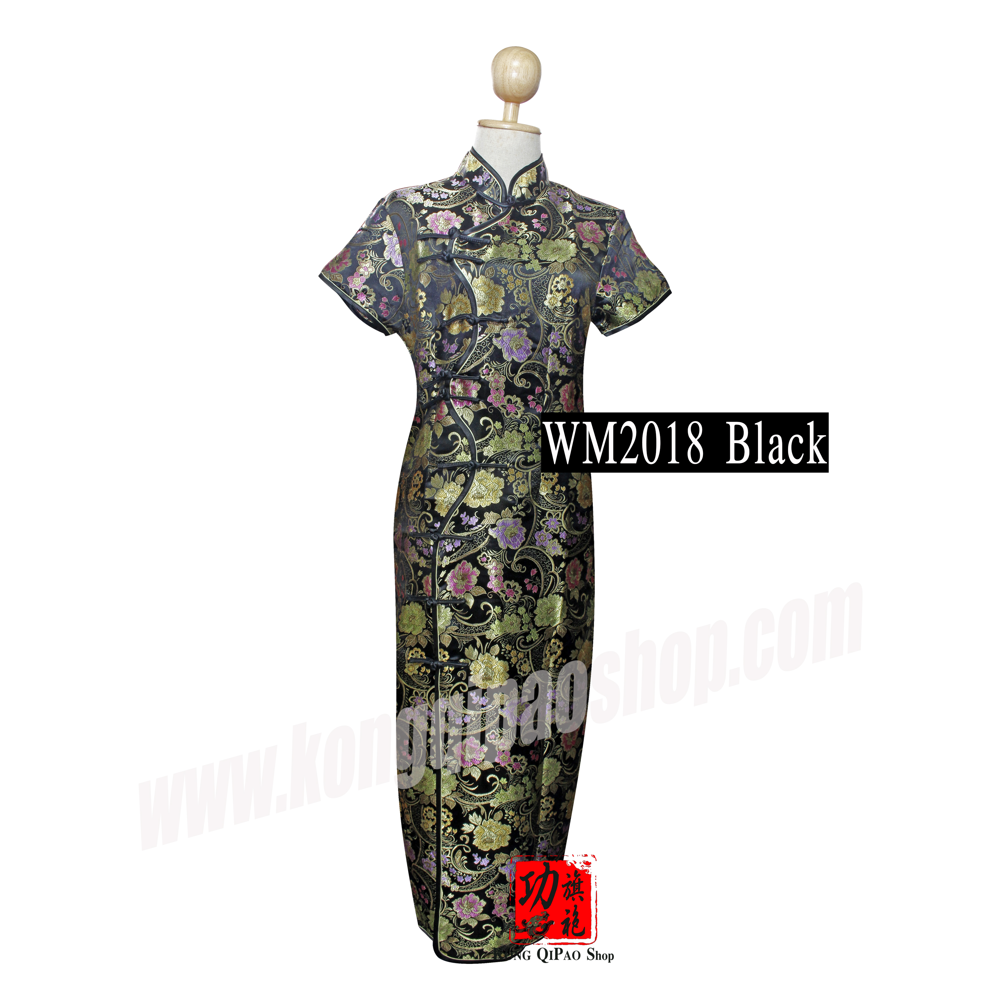 WM2018 กี่เพ้ายาวผู้หญิง กระดุม 10 เม็ด ลายโบตั๋น