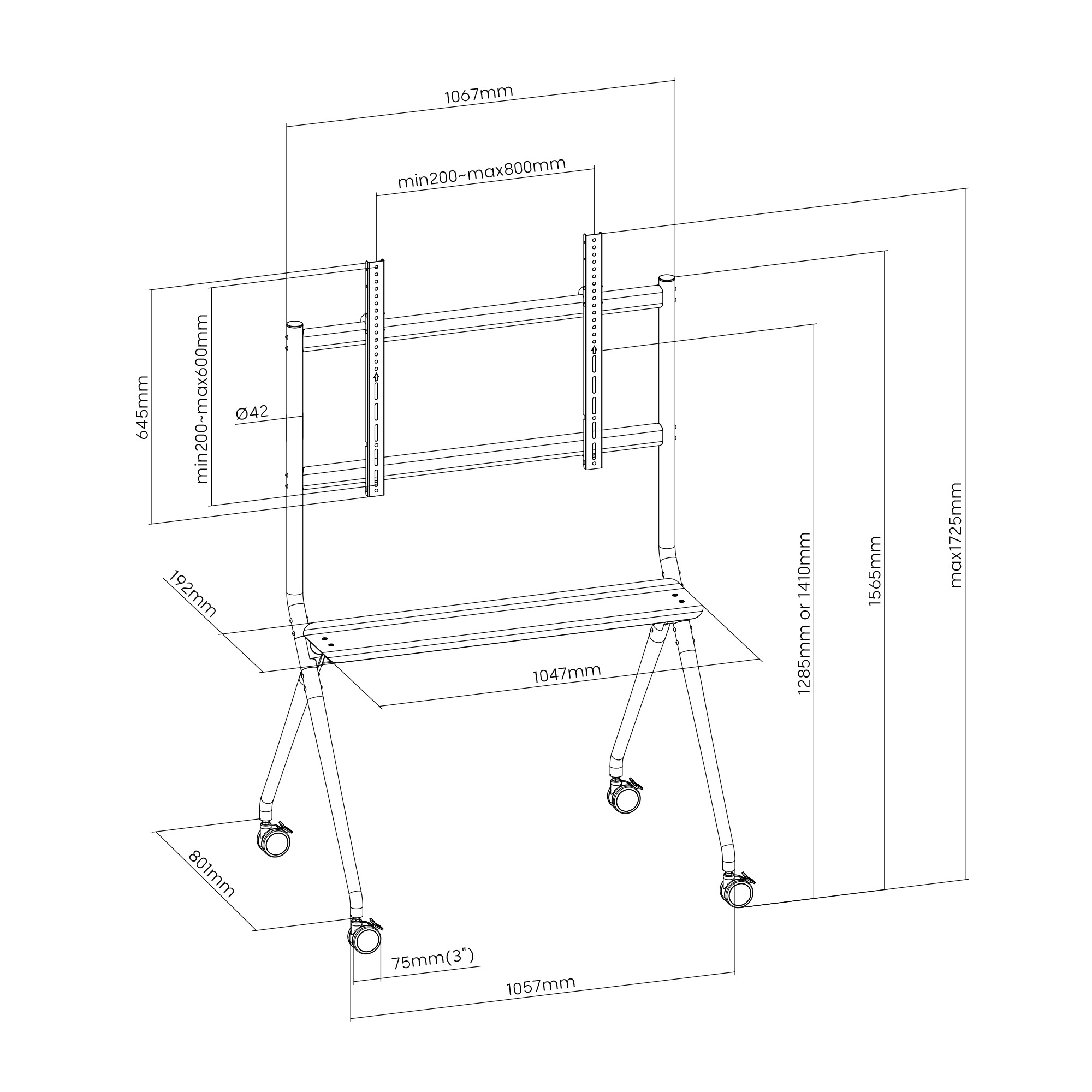 MT-F7400 ขาตั้งทีวีมีล้อเลื่อน วัสดุเหล็กหนา แข็งแรง รองรับทีวีขนาด 50 - 86 นิ้ว0964746498