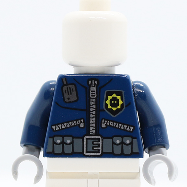 Police 3 Zippers, Minifigure Head Badge, Radio and Belt with Pockets Pattern / Dark Blue Arms / Light Bluish Gray Hands