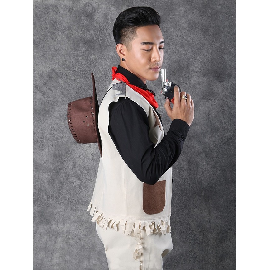 ชุดคาวบอย คาวบอยผู้ชายเสื้อกั๊กสีครีม