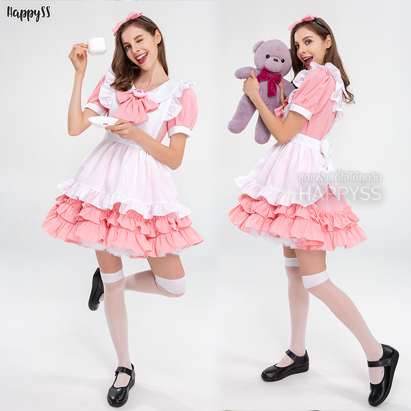 ชุดเมด แม่บ้าน โลลิต้า ลิตเติ้ลโบว์ สีชมพู