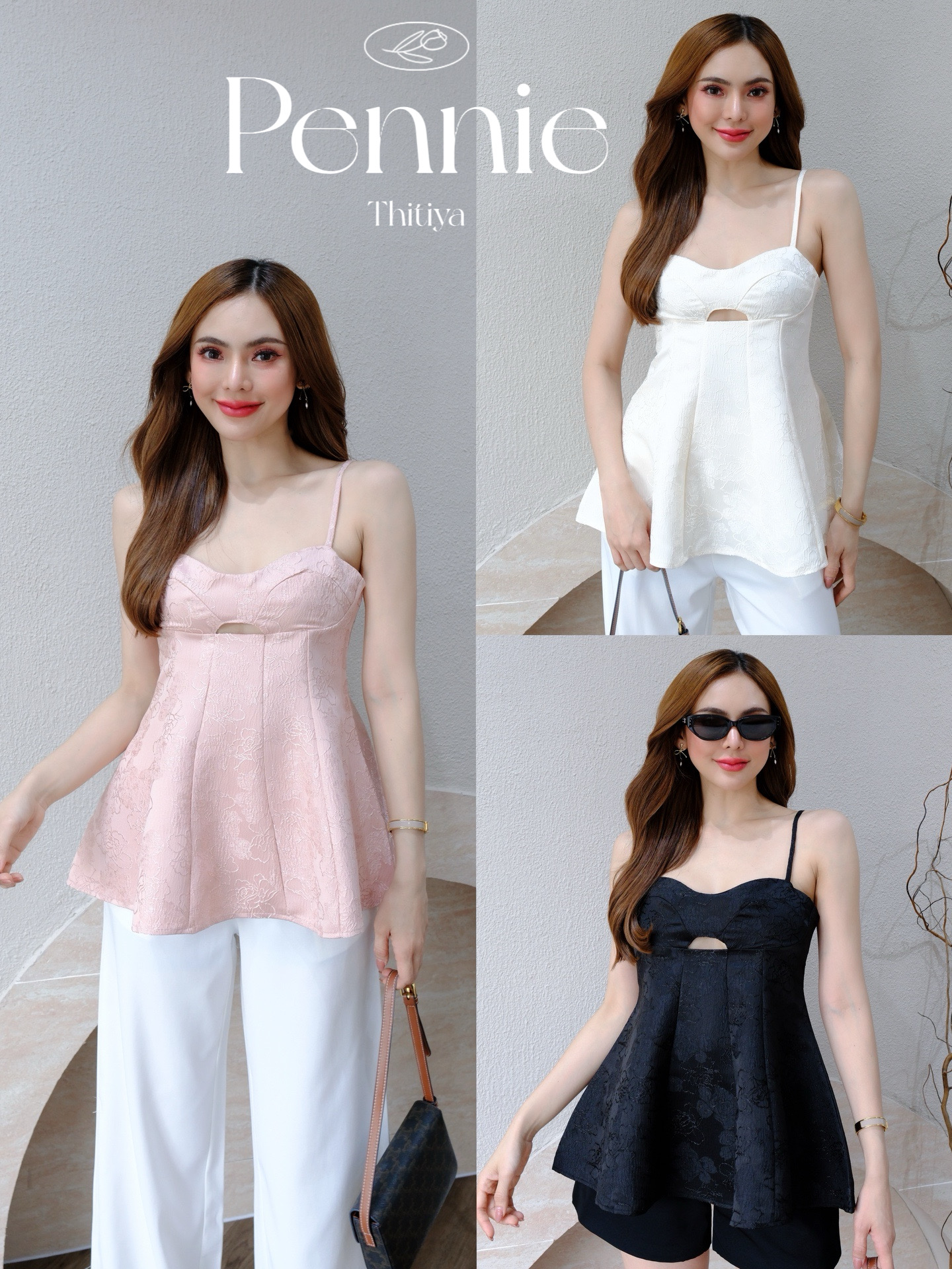 Pennie - เสื้อสายเดี่ยวทรงเจ้าหญิง เนื้อผ้าทอพิเศษอย่างดี ทรงพอดีช่วง ทิ้งระบายช่วงตัว ทางเราทำไซส์มาให้แบบเป๊ะ thitiya