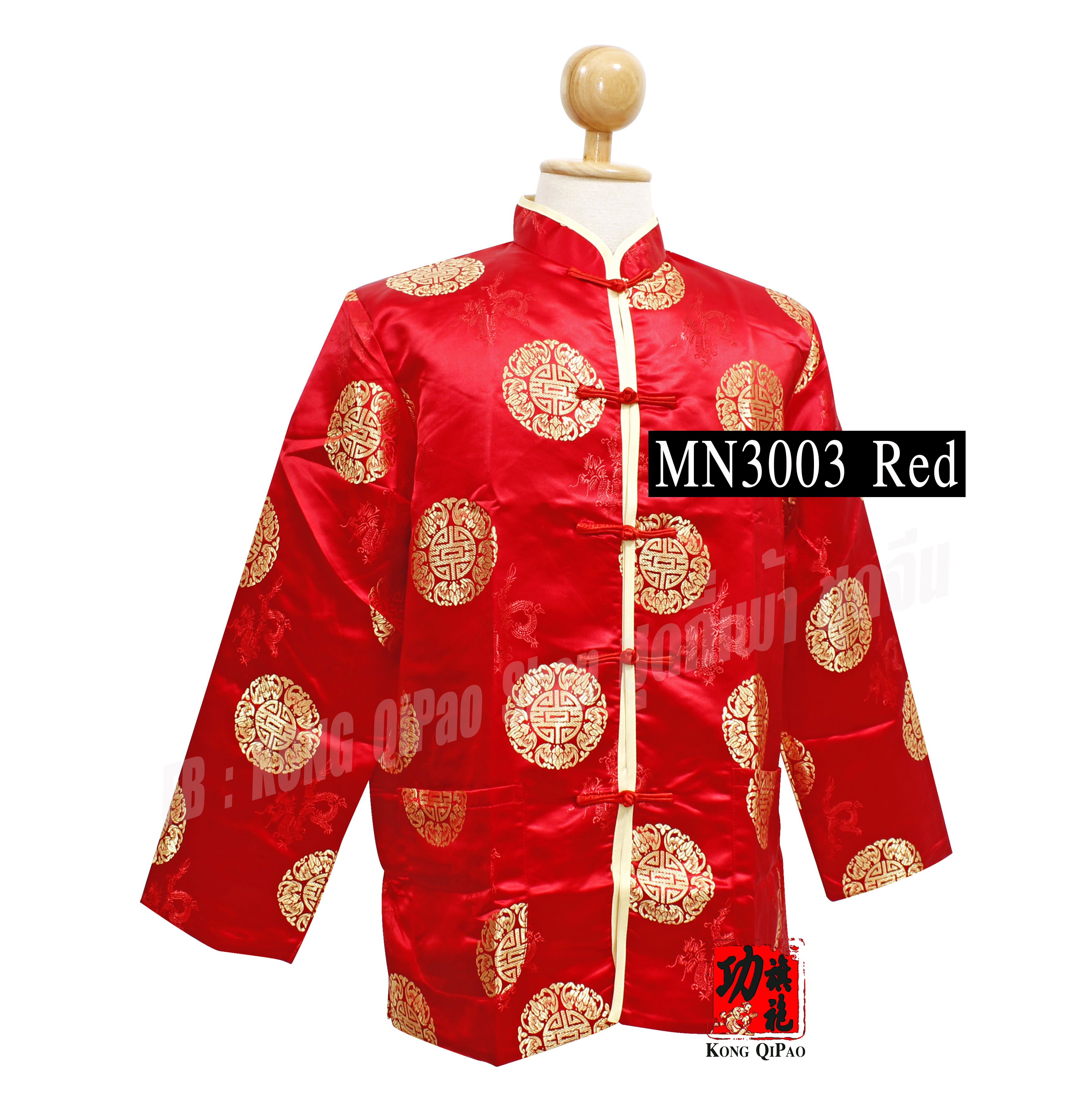 MN3003 เสื้อจีนแขนยาว ลายเหรียญค้างคาวนำโชค