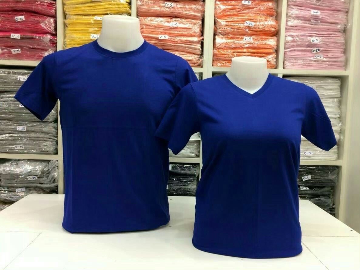 เสื้อยืดคอกลมคอวีสีน้ำเงิน