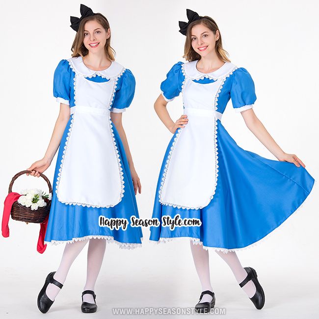 ชุดอลิซ เมดสีฟ้าผ้ากันเปื้อนสีขาว รุ่นชุดยาว พร้อมที่คาดผม