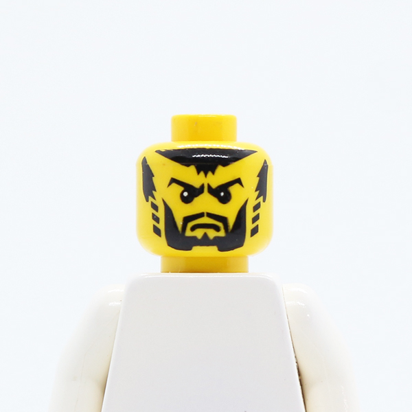 Beard Black with Trimmed Chin, Full Cheeks, Striped Sideburns, Scowl Eyebrows, Pupils Pattern (Shadow Knight) - Blocked Open Stud