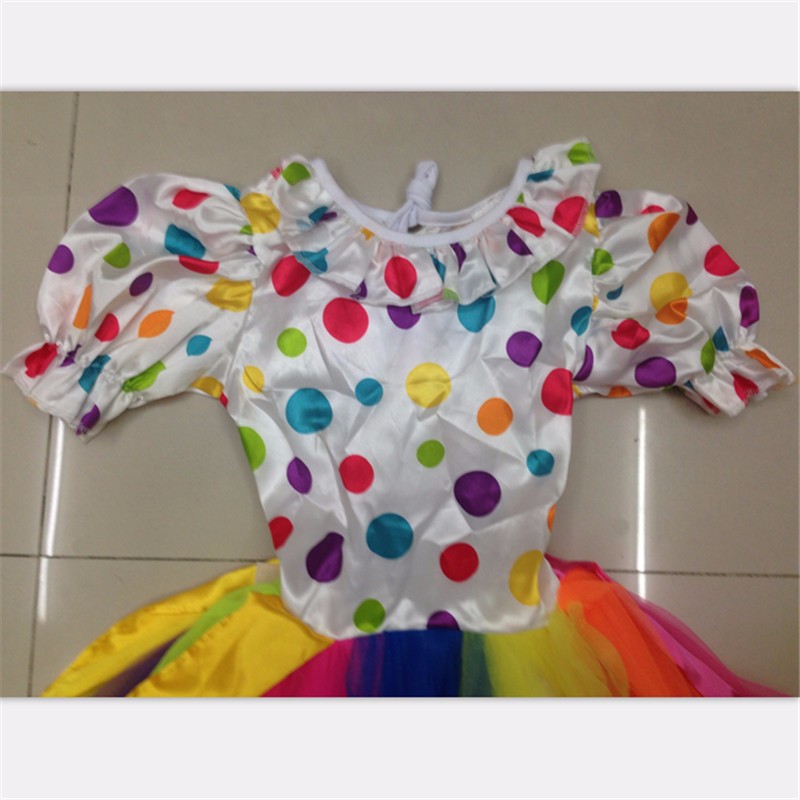 ชุดแฟนซีเด็ก ชุดตัวตลก สำหรับเด็กผู้หญิง ชุดโบโซ่ แซกแขนตุ๊กตาลายจุด กระโปรงรูดระบายสีรุ้ง พร้อมหมวก