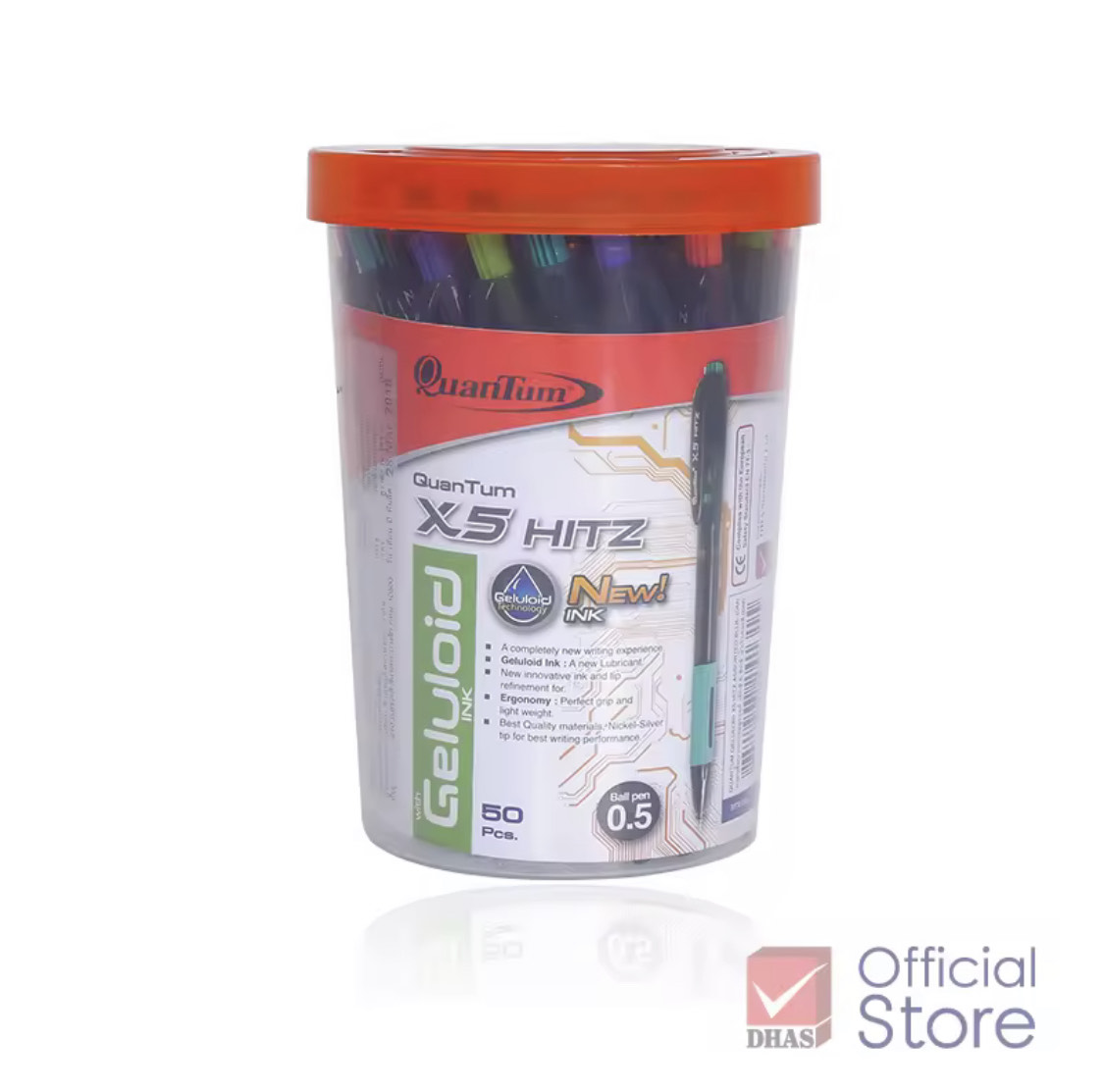 ปากกาลูกลื่น ควอนตั้ม X5 HITZ(ฮิทซ์) (0.5มม) หมึกน้ำเงิน ด้ามคละสี (กระบอก50ด้าม)